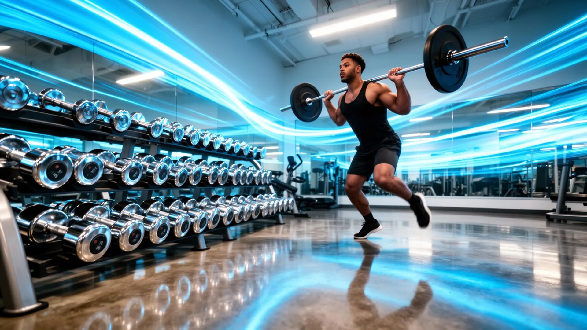 EPIC Machine — pre-workout intensity, gym lighting