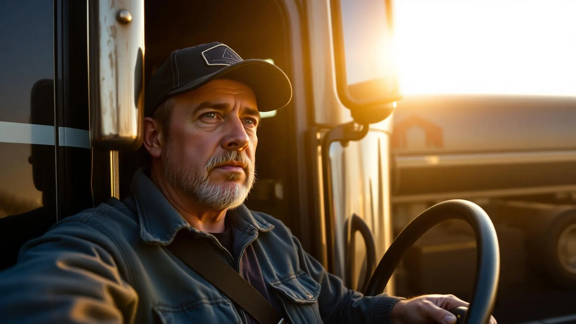 A long-haul American driver at sunrise